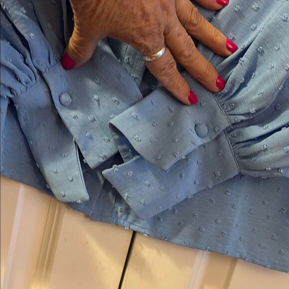 By Blue Embellished Blouse with Romantic Puff Pleated Sleeves & notched collar - Picture 4 of 8